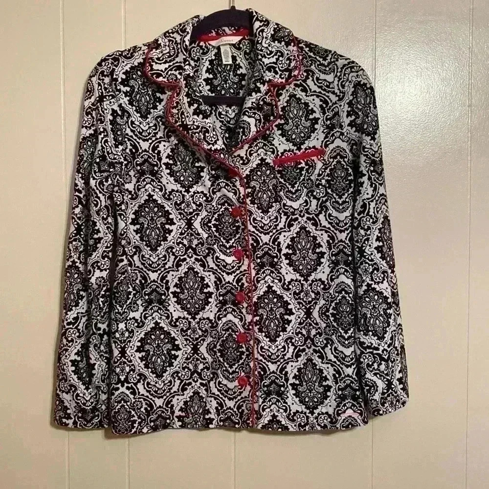 Soma Pajama Top Size Small Black with Red Trim and Buttons